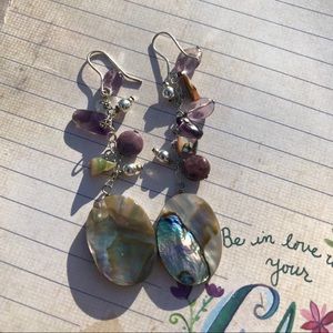 Abalone and Amethyst on Sterling wire earrings